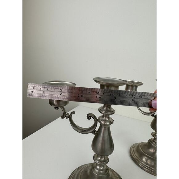 Vintage American Pewter Silver Stainless Steel Decor 2 Candle Holder Stick Set - Picture 10 of 12